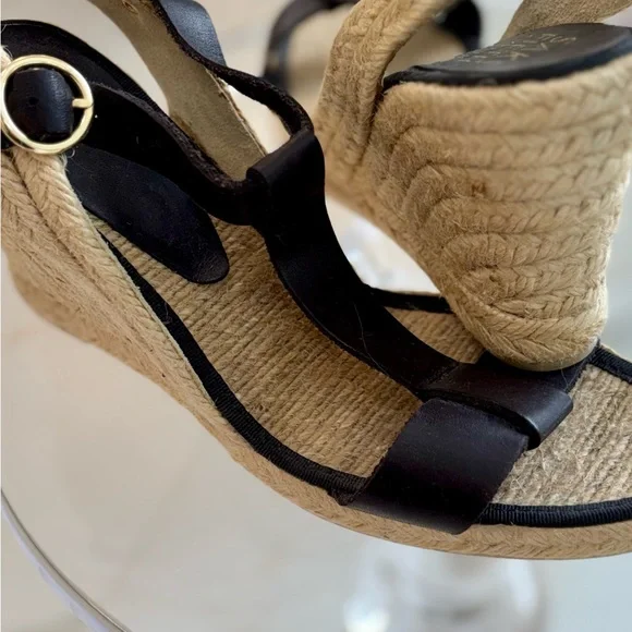 Saks Fifth Avenue Black and Tan Espadrille Sandals - Picture 3 of 6